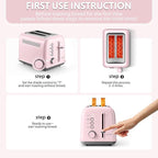 BUYDEEM DT620 2-Slice Toaster, Extra Wide Slots, Retro Stainless Steel with High Lift Lever, Bagel and Muffin Function, Removal Crumb Tray, 7-Shade Settings,Pink