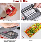 Vegetable Chopper, Onion Chopper Dicer, Mandoline Slicer with Container, Vegetable Cutter for Salad Potato Carrot Garlic（2 Blades, Grey）