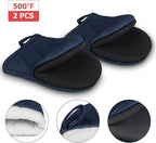 1 Pair Short Oven Mitts, Heat Resistant Silicone Kitchen Mini Oven Mitts for 500 Degrees, Non-Slip Grip Surfaces and Hanging Loop Gloves, Baking Grilling Barbecue Microwave Machine Washable