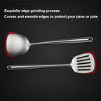 18/10 Stainless Steel Kitchen Utensils Set,9 Pcs Professional All Metal Cooking Utensils Set with Wok Spatula,Soup Ladle,Skimmer,Slotted Spatula Turner,Spaghetti Spoon,Large Spoon(Dishwasher Safe)