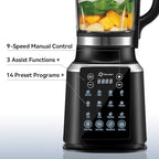 Glass Blenders for Kitchen with Tamper High-Speed Heating Blender – 1500W Motor, 9 Adjustable Speeds, 14 Preset Programs, Nut Milk, Smoothies, Soups, Baby Food, Auto Clean, Ideal for Home & Family Use