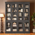 70.8" Tall Black Bookshelf with Glass Doors, Farmhouse Modular Bookcase with 6-Tier Adjustable Shelves, Large Storage Cabinet for Home Office, Living Room