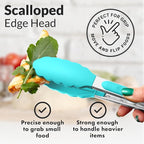 Zulay Stainless Steel Kitchen Tongs with Silicone Tips - Set of 2 (9” & 12”) Locking Cooking Tongs with Non-Slip Grip - Heat Resistant, BBQ Food Tongs for Non-Stick Cooking Pans (Silver/Aqua Sky)