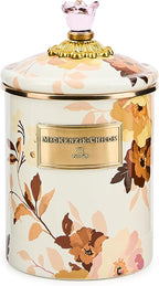 MACKENZIE-CHILDS Enamel Canister, Kitchen Storage Container with Lid, Medium, Wild Rose White