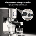 20 Bar Espresso Machine, Compact Espresso Coffee Maker with Milk Frother for Latte/Cappuccino, Auto Clean/40.5oz Removable Tank/Auto Shut-Off, Espresso Maker for Home/Office, Stainless Steel