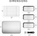 Grill Carry System, 6-Piece Stainless Steel Large Food Prep Tray, 16.5" x 11" Pan, Outdoor Grill with Cooling Rack for Vegetables, Fish, Meat, Great Grilling Gifts for Men
