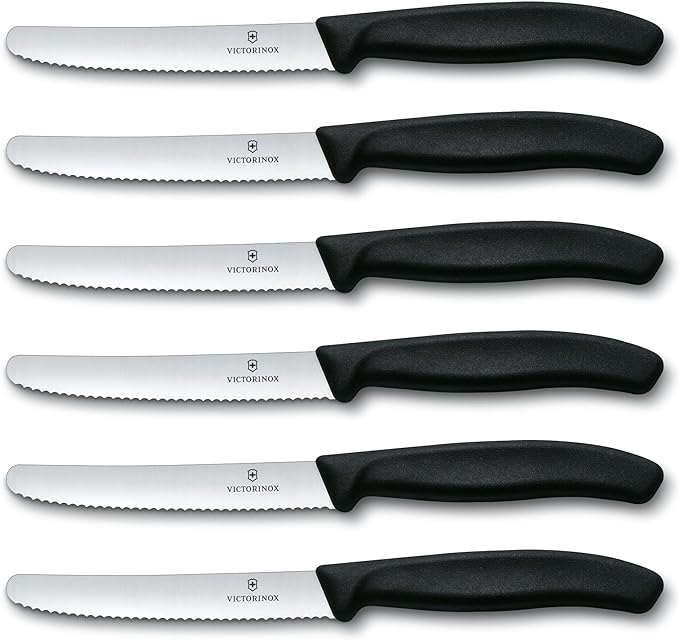 Victorinox 6.7833.6US1 sadf Swiss Classic 6-Piece Steak Knife Set, 4-1/2-Inch Serrated Blades with Round Tip, 4-Inch