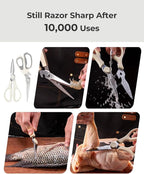 OOU Kitchen Scissors Set - Heavy Duty Stainless Steel All Purpose Shears 2-Pack, Comfort Grip Handles & Protective Sheath, Dishwasher Safe