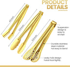 CHENGU 12 Pack Stainless Steel Kitchen Tongs 4/6/6 Inches Food Serving Clip Kitchen Cooking Tongs High Heat Resistant Clips for Cooking Non Stick Grill Salad (Gold, Diversity)