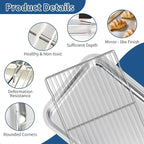 Baking Sheet with Rack Set of 4 (2 Pans + 2 Racks), 16 x 12 x 1 Inch Stainless Steel Cookie Pan with Cooling Rack, Non Toxic & Dishwasher Safe & Easy Clean for Baking, Cooling, Meats, Veggies