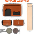 Rolling Knife Sharpener Set with Two Extra Disc, Leather Strop and Stand - Elegant Gift for Chefs & Cooks - Knife Sharpening Kit for Kitchen & Pocket Knives