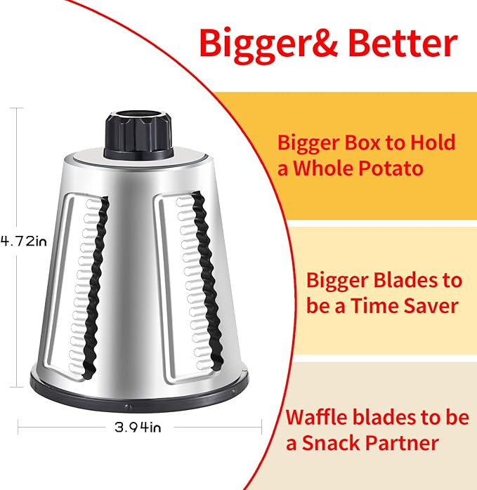 Rotary Cheese Graters with 4 Blades, Hand Crank Cheese Grater with Waffle Slicer, Red, Black and White Cheese Shredder with Suction Base, Easier for Shredding & Grating (Black, 4 Graters)