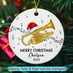 Personalized Cornet Musical Ceramic Ornament, Customized Year Text Name Cornet Player Ornaments Gift for Cornetist Daughter Son Kids Dad Mom Husband Wife, Unique Cornet Instrument Ceramic Ornament