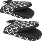 1 Pair Short Oven Mitts, Heat Resistant Silicone Kitchen Mini Oven Mitts for 500 Degrees, Non-Slip Grip Surfaces and Hanging Loop Gloves, Baking Grilling Barbecue Microwave Machine Washable
