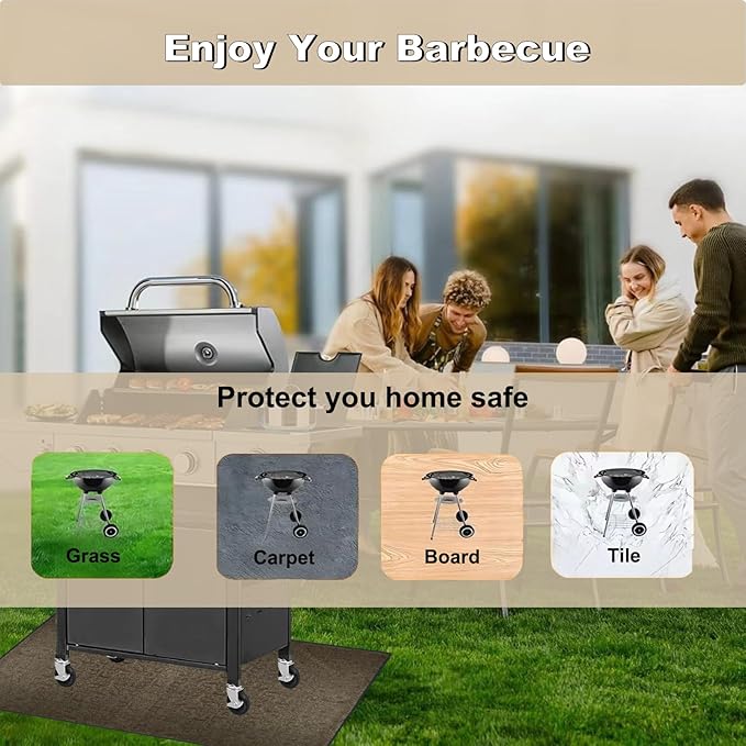 BBQ Grill Mat for Outdoor Grill, 65 x 51 inches Heavy Duty Thickened Under Grill Mats, Oil-Proof Waterproof Floor Protector for Deck and Patio