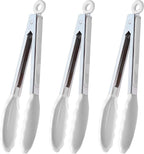 Silicone Kitchen Tongs 9-Inch Stainless Steel Basics Tongs with Non-Stick Silicone Tips, Set of 3 (White)