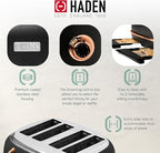 Haden Heritage 4 Slice Wide Slot Stainless Steel Toaster Bundled with 12 Cup Programmable Drip Coffee Maker Coffee Machine, Black & Copper