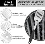 15.8'' Stainless Steel Grill Spatula for Outdoor Grill, 3-in-1 Metal BBQ Spatula Turner with Full Tang Silicone Handle and Serrated Edge, Heavy Duty Barbecue Tools Spatula for Grilling Cooking
