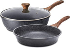 SENSARTE Nonstick Frying Pan Skillets, Swiss Granite Coating Omelette Pans, Healthy Cookware, Free of Intentionally Added PFOA (9.5 Inch Frying Pan and 5QT Saute Pan)