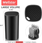 Universal Knife Block Holder for Kitchen, WELLSTAR Knife Stand without Knives, Safe Space Saver Large Volume Stable Knife Storage with Scissors Slot, Detachable for Easy Cleaning – Black