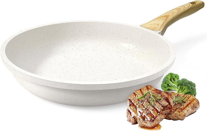 GiPP Nonstick Frying Pan Skillet - 11" White Granite Non Stick Pans, Omelette Pan with Heat-Resistant Handle, Compatible with All Stovetops, PFOA Free