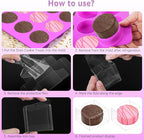 MGWOTH Chocolate Covered Mold Set: 3PCS Silicone Cookie Mold with 50 Clear Treat Boxes, Round Baking Mold for Oreos,Candy, Rice Crispy, Mini Cake, Individually Wrapped Cakesicle Party Favor Packaging