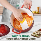 Chef Power Dutch Oven Pot with Lid 5QT, Enameled Cast Iron Dutch Oven for Bread Baking, Braising, Stews, Roasting, Oven Safe Dutch Ovens, Gradient Red