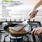 Fish Spatula for Nonstick Cookware, Stainless Steel Slotted Spatula with Silicone Edge, Flexible Metal Turner for Cooking, Flipping, Frying, 12.6" Egg Flipper Utensils, Heat Resistant Handle