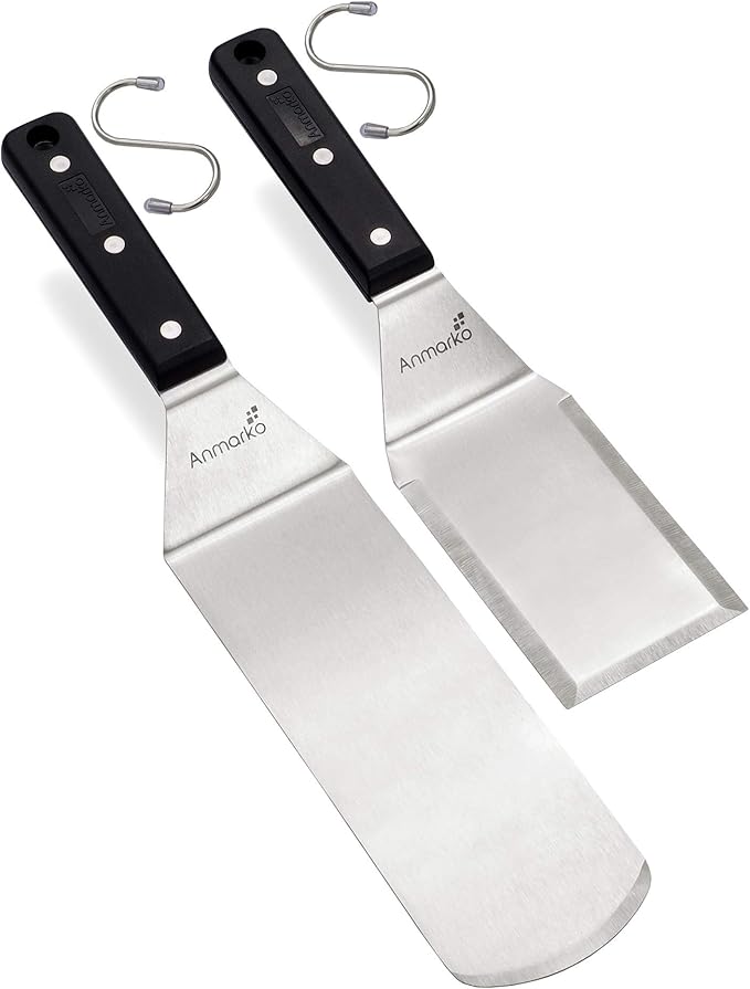 Anmarko Grill Spatula Set - Long Metal Spatula Spatula - Griddle Scraper and Pancake Flipper or Pizza Spatula - Offset Spatula - Stainless Steel Utensil Great for BBQ Grill Flat Top