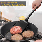 Large Size Silicone Spatula Set, 600°F Heat Resistant Silicone Spatula Turner Flipper for Cooking, Non Stick and Non Scratch Kitchen Utensils for Eggs & Pancakes, 2-Pack, Black