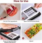 Vegetable Chopper, Onion Chopper Dicer, Mandoline Slicer, Food Chopper with Container, Vegetable Cutter for Salad Potato Carrot Garlic（2 Blades, Black White）
