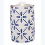 Young's Inc. 4 Pcs Set Cylindrical Ceramic Canisters- Storage Container for Kitchen and Bathroom - Beautiful Home Decor Accent to Store Food, Coffee, Tea, and More - White, Blue