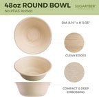 [500 COUNT] Harvest Pack PFAS FREE 48oz Round Paper Bowls - Compostable Heavy-Duty Eco-Friendly Disposable Bagasse Large Soup Bowls sugarcane made for Meal Prep Takeout Dinnerware, Microwave Safe