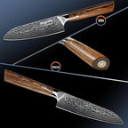 Santoku Knife 5 inches-Japan VG-10 Super Steel 67 Layer Damascus Steel-Sharp Kitchen Knife-Luxury Gift Box with Colored Wooden Handle-With Scabbard