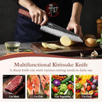 HEZHEN Kiritsuke Knife,9.5 Inches,3 Layers High Carbon Clad Steel Japanese Knife, Professionl Professional Japanese Kitchen Knife, Redwood Octagonal Handle