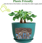 12/10/9 Large Modern Plant Pots, Plastic Planters with Drainage Holes and Saucers for Indoor Outdoor Plants Flowers, Malachite Green