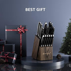 Emojoy Knife Set, 18-Piece Kitchen Knife Set with Block Wooden, Manual Sharpening for Chef Knife Set, German Stainless Steel
