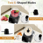 COOKLEE Food Processor, 600 Watts, 6 Functions Electric Vegetable Chopper for Chopping, Mincing, Dicing, Shredding, Slicing, Purees & Dough with 12cup Processor Bowl, Food Chute & Pusher, Black
