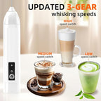 Rechargeable Milk Frother Handheld, 3 Speeds Electric Coffee Mixer Wand with Stainless Steel Whisk for Hot Chocolate, Eggs, Latte, Cappuccino (White)