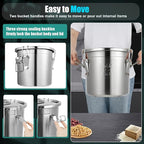 304 Stainless Steel Airtight Canister for Kitchen, 3.2Gal/405oz Flour Container with Lids and Sturdy Locking Clamp, Metal Bucket Food Storage Containers for Rice Flour Coffee Bean Tea
