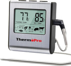 ThermoPro TP16 Large LCD Digital Cooking Food Meat Thermometer for Smoker Oven Kitchen BBQ Grill Thermometer Clock Timer with Stainless Steel Temperature Probe