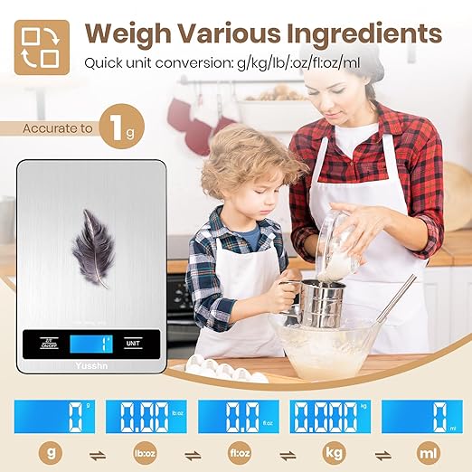 Digital Kitchen Scale - Precision Food Scale for Cooking & Baking (1g/0.05oz Accuracy) - Waterproof Stainless Steel with LCD Display, Batteries Included - Weight in Grams & oz (Ash Silver)