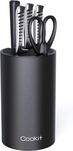 Knife Block Without Knives, Cookit Universal Round Knife Block Only, Detachable Knife Holder for Easy Cleaning, Space Saver Knife Storage Holder with Scissors Slot, Black