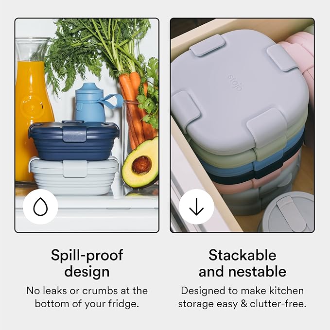 STOJO Collapsible Sandwich Box – 24oz, Reusable Food Storage Container, Silicone Bowl for Hot/Cold Food – Meal Prep, Lunch, Camping, Hiking – Dishwasher Safe (Set of 1, Denim)