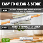 Walfos Marble Rolling Pin With Wooden Handles & Wood Cradle, 16.5 Inch Marble Rolling Pins For Making Pizza Dough And Tortillas, Dough Roller For Pie Crust, Cookie, Pasta (Gray & White)