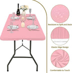 10 Pack Fitted Tablecloth for 8 Foot Rectangle Tables, Pink Elastic Outdoor Picnic Table Cover, Washable Stretch Folding Table Cloths 8 ft for Camping Party Patio Kitchen Banquet, 30" W x 96" L