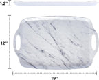 TP Serving Trays with Handles, 19 Inch Large Rectangular Melamine Serving Platter Set of 2, White Marble