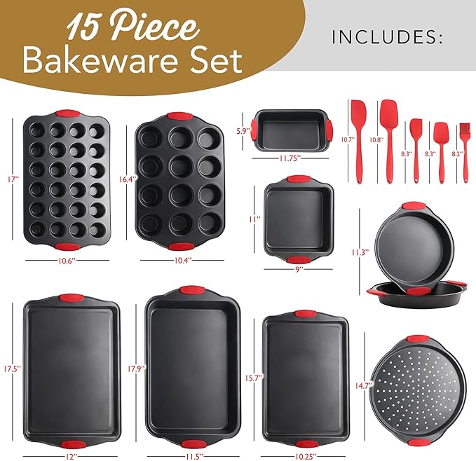 EatEx Bakeware Sets and Mixing Bowl Set, Non-Stick Baking Sheet Set with Utensils, Carbon Steel Cookie Sheets for Baking with Silicon Handles, Oven Safe Sheet Pans and More