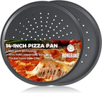 HONGBAKE 14.8 Inch Pizza Pan with Holes, 2 Pack Non-Stick Pizza Pan for Oven, Carbon Steel Perforated Pizza Tray, Crispy Pizza Set, Round Baking Sheet for Frozen & Homemade Pizza, Grey