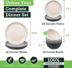 Grow Forward 24-piece Premium Wheat Straw Dinnerware Sets for 8 - Unbreakable Dishwasher & Microwave Safe Plastic Plates and Bowls Sets - Patio, Outdoors, RV, Camping Dishes - Moonlight